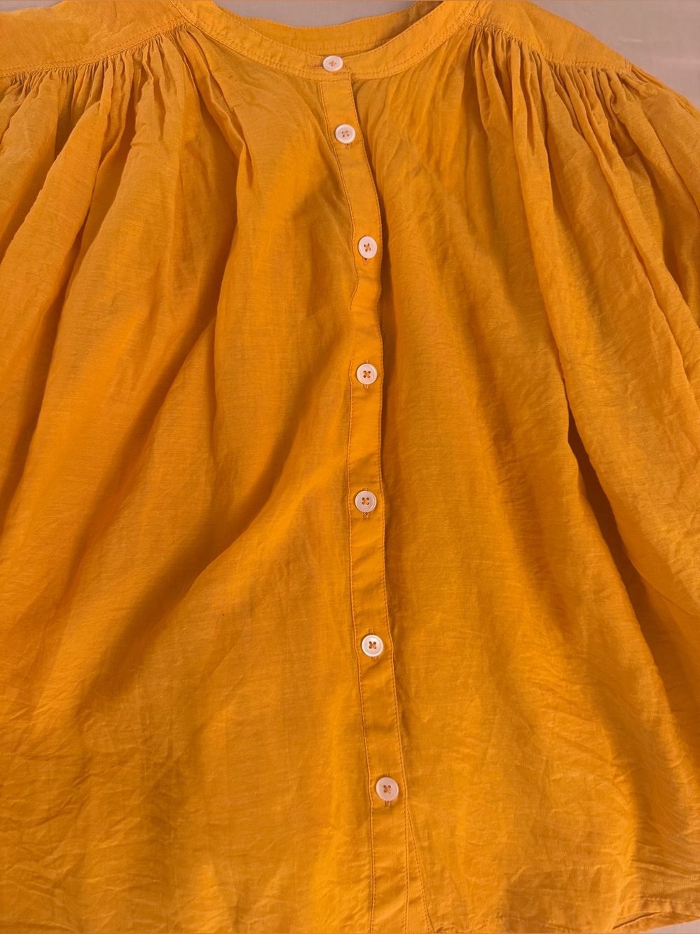Madewell Pollen Yellow Balloon Puff Sleeve Voile Peasant Top Medium - Picture 10 of 17